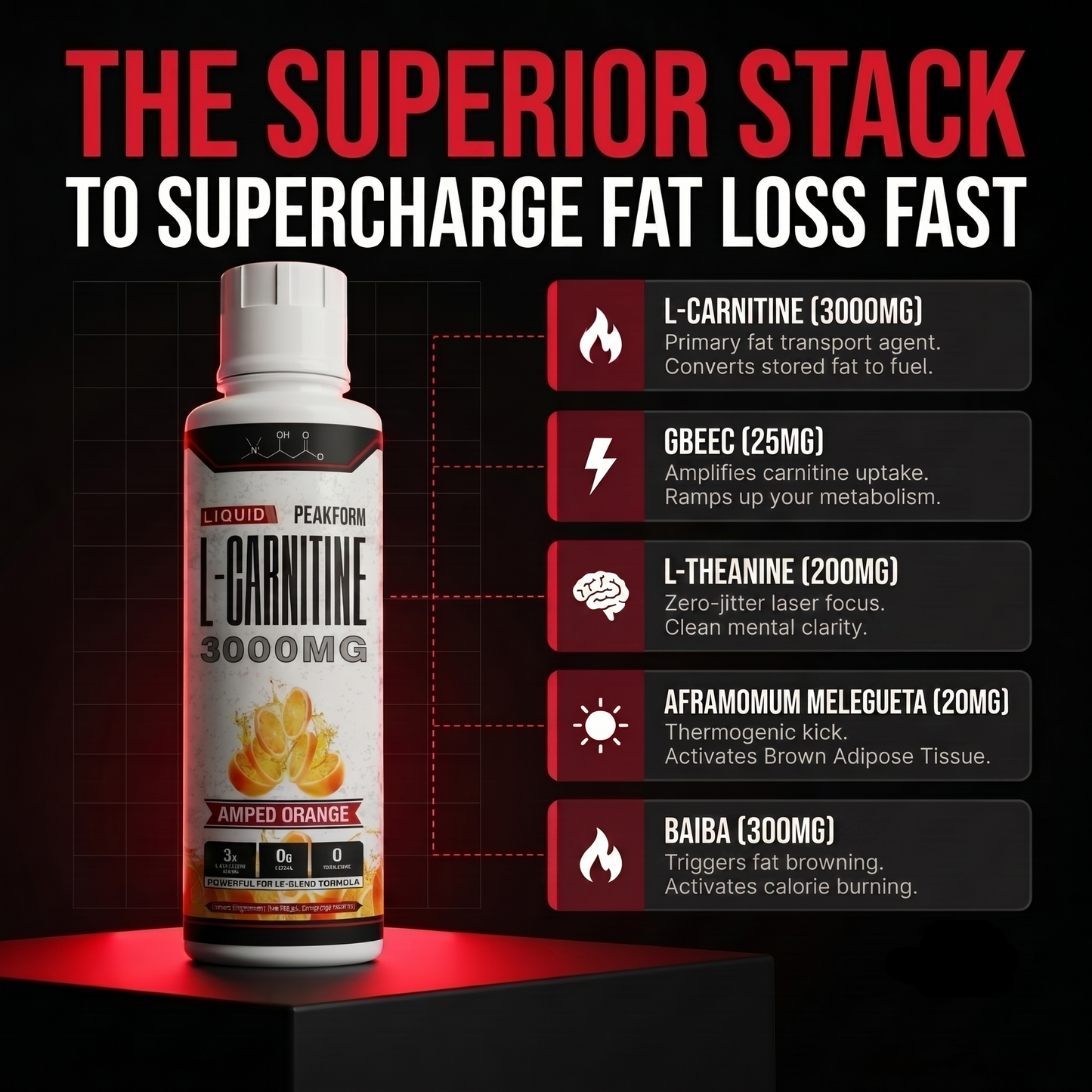 PeakForm SHRED 3000™ Liquid Carnitine Complex | Burn Fat 3X Faster